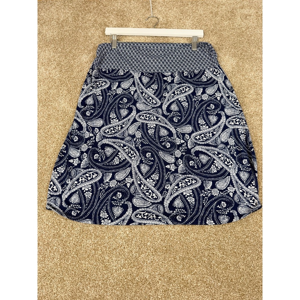 Faded Glory Womens Skirt‎ Blue White Paisley A-Line L 12-14 Boho Modest Office